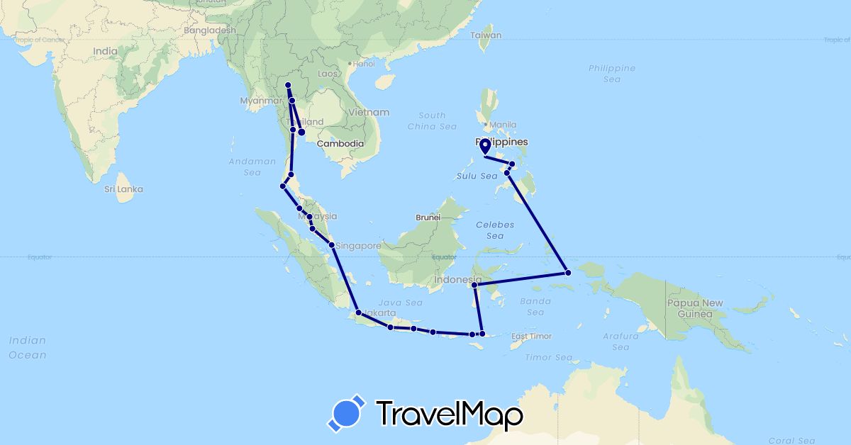 TravelMap itinerary: driving in Indonesia, Malaysia, Philippines, Singapore, Thailand (Asia)